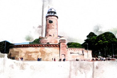 Kolobrzeg el çizimi suluboya deniz feneri illüstrasyon sanat eskizi çizimi