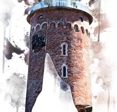 Kolobrzeg el çizimi suluboya deniz feneri illüstrasyon sanat eskizi çizimi