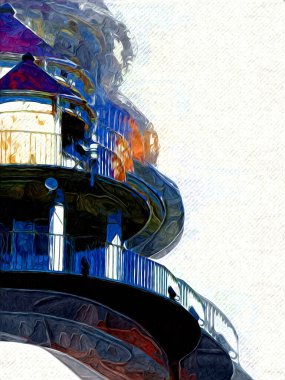Kolobrzeg el çizimi suluboya deniz feneri illüstrasyon sanat eskizi çizimi