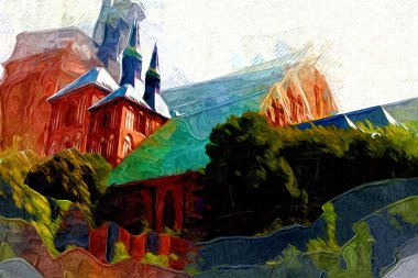 Kolobrzeg eski şehir, belediye binası, poland resim çizimi