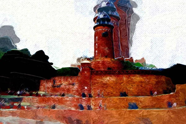 コロブレッグ手描き水彩灯台イラストアートヴィンテージドローイングスケッチ — ストック写真