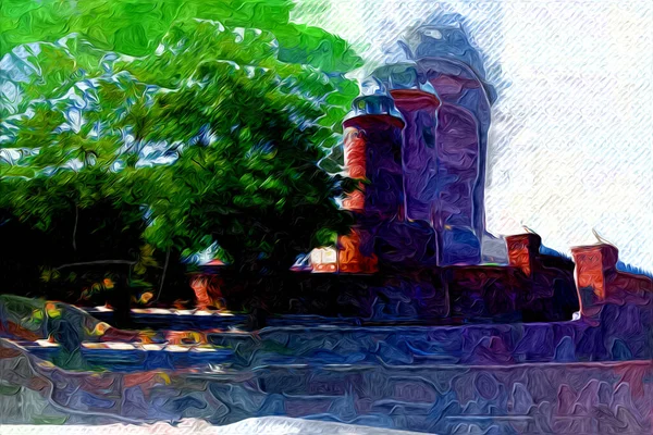 コロブレッグ手描き水彩灯台イラストアートヴィンテージドローイングスケッチ — ストック写真