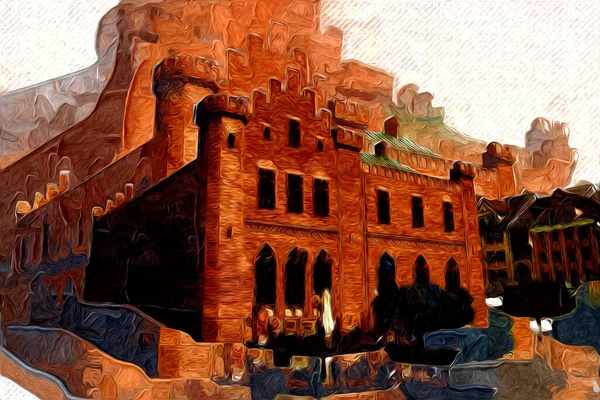 Колобжег Старе Місто Ратуша Польське Мистецтво Ілюстрація Малюнок Ескіз — стокове фото