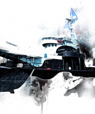 Savaş gemisi deniz illüstrasyonu antika sanat eseri çizimi