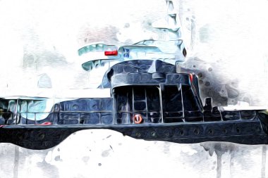 Savaş gemisi deniz illüstrasyonu antika sanat eseri çizimi