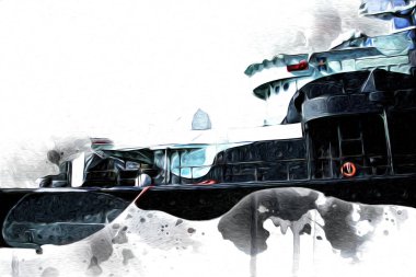 Savaş gemisi deniz illüstrasyonu antika sanat eseri çizimi