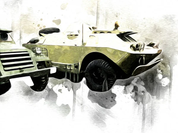 Armored Vehicle Technical Military Truck Art Illustration Isolated Sketch — Stock Photo, Image