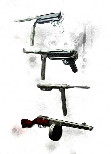 Revolver Illustration Pistolet Vintage Dessinée Main Ensemble Vieux Pistolets Style — Photo