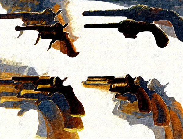 Revolver Handritad Vintage Pistol Illustration Gravyr Stil Gamla Pistoler Som — Stockfoto