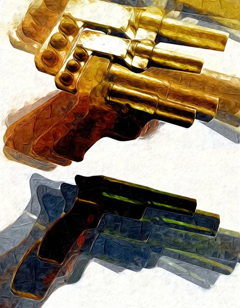 Revolver Illustration Pistolet Vintage Dessinée Main Ensemble Vieux Pistolets Style — Photo