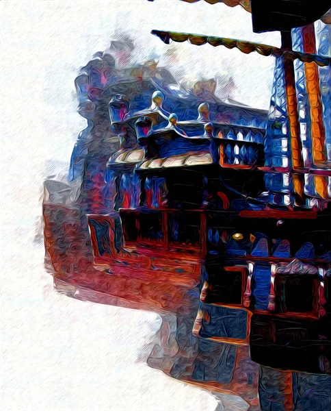 Piratenschip Zeilen Zee Illustratie Kunst Tekening Schets Vintage — Stockfoto