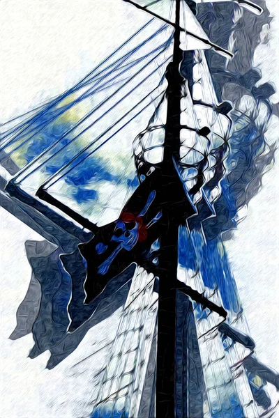 Lebka Kosti Pirátské Vlajce Ilustrační Kresba Skica Vintage — Stock fotografie