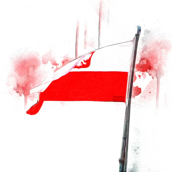 Polen Zwaaien Vlag Geïsoleerde Achtergrond Kunst Illustratie Tekening Vintage — Stockfoto