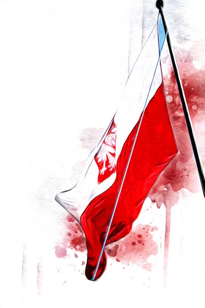 Polska Macha Flagą Odosobnionym Tle Sztuka Ilustracja Rysunek Vintage — Zdjęcie stockowe