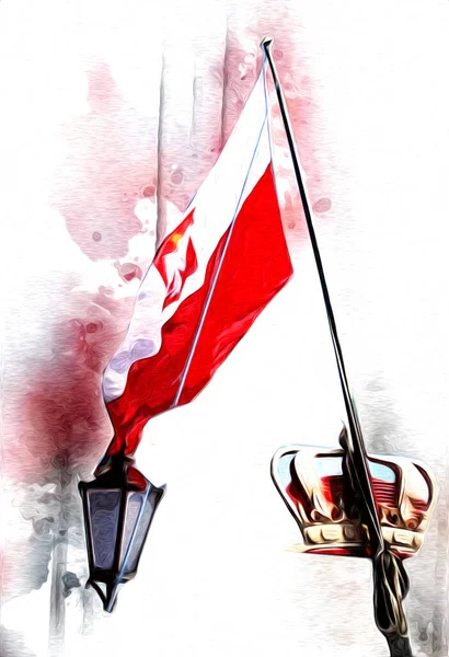 Πολωνία Κυματίζει Σημαία Απομονωμένη Απεικόνιση Τέχνης Υποβάθρου Σχέδιο Vintage — Φωτογραφία Αρχείου