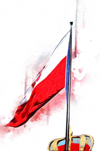 Polen Schwenkt Flagge Auf Isoliertem Hintergrund Kunst Illustration Zeichnung Jahrgang — Stockfoto