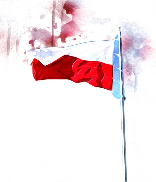 Lengyelország Integetett Zászló Elszigetelt Háttér Művészet Illusztráció Rajz Évjárat — Stock Fotó