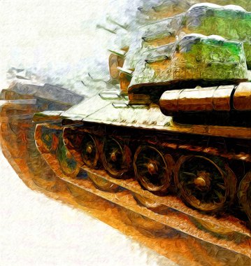Vintage tank izole çizim sanat illüstrasyonu
