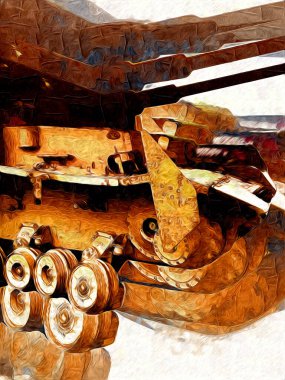 Vintage tank izole çizim sanat illüstrasyonu