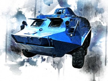 Vintage tank izole çizim sanat illüstrasyonu