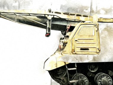 Vintage tank izole çizim sanat illüstrasyonu