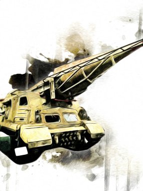 Vintage tank izole çizim sanat illüstrasyonu