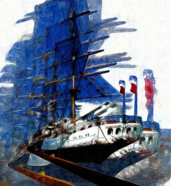 Antique Łódź Morze Motyw Rysunek Ręcznie Ilustracja Sztuka Vintage Rysunek — Zdjęcie stockowe