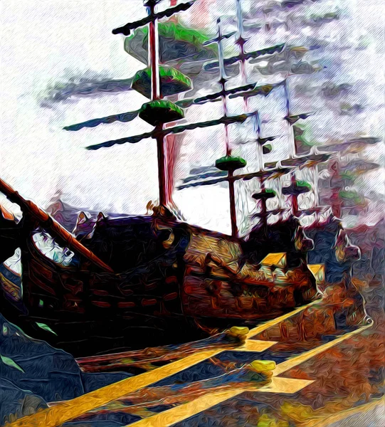 Antieke Boot Zee Motief Tekening Handgemaakte Illustratie Kunst Vintage Tekening — Stockfoto