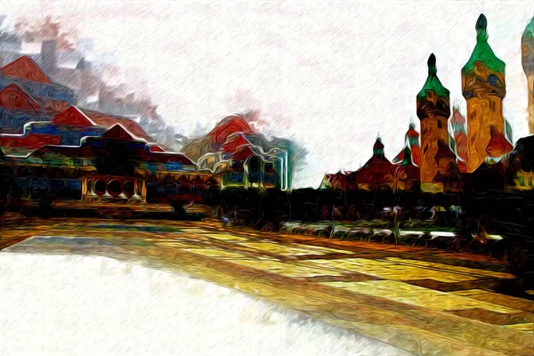 Vierkante Promenade Architctuur Oriëntatiepunt Sopot Kunst Illustratie Tekening — Stockfoto