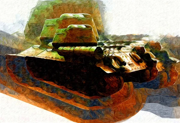 Vintage Tank Izole Çizim Sanat Illüstrasyonu — Stok fotoğraf