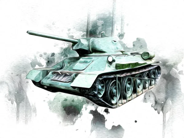 Vintage Tank Geïsoleerde Tekening Schets Kunst Illustratie — Stockfoto