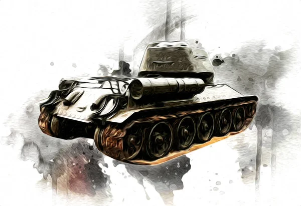 Vintage Tank Geïsoleerde Tekening Schets Kunst Illustratie — Stockfoto