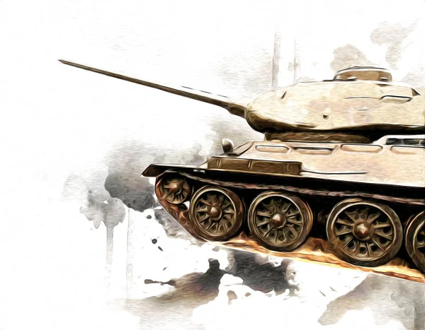 Vintage Tank Geïsoleerde Tekening Schets Kunst Illustratie — Stockfoto