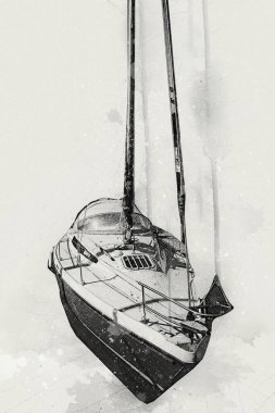 Yelkenli tekneler marina sanat illüstrasyonuna yerleştirildi.