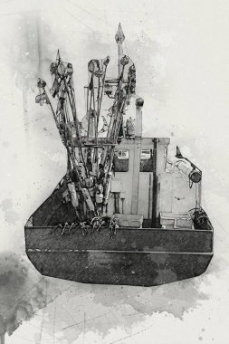 Yelkenli tekneler marina sanat illüstrasyonuna yerleştirildi.