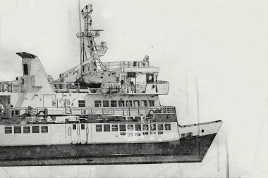 Yelkenli tekneler marina sanat illüstrasyonuna yerleştirildi.