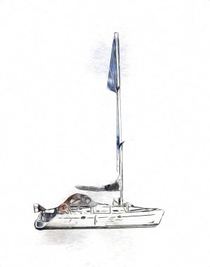 Yelkenli tekneler marina sanat illüstrasyonuna yerleştirildi.