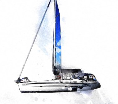 Yelkenli tekneler marina sanat illüstrasyonuna yerleştirildi.