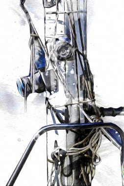 Yelkenli tekneler marina sanat illüstrasyonuna yerleştirildi.