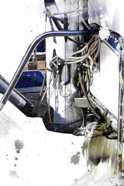 Yelkenli tekneler marina sanat illüstrasyonuna yerleştirildi.