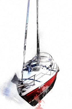 Yelkenli tekneler marina sanat illüstrasyonuna yerleştirildi.