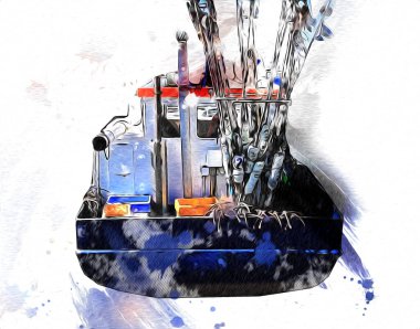 Yelkenli tekneler marina sanat illüstrasyonuna yerleştirildi.