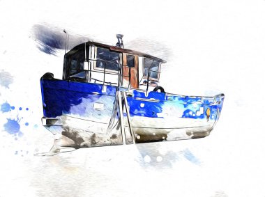 Yelkenli tekneler marina sanat illüstrasyonuna yerleştirildi.