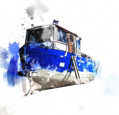 Yelkenli tekneler marina sanat illüstrasyonuna yerleştirildi.