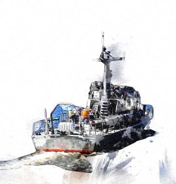 Askeri gemi, Atlantik Denizi 'nin engebeli çizimlerinden geçiyor.