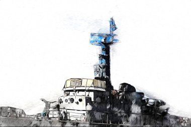 Askeri gemi, Atlantik Denizi 'nin engebeli çizimlerinden geçiyor.