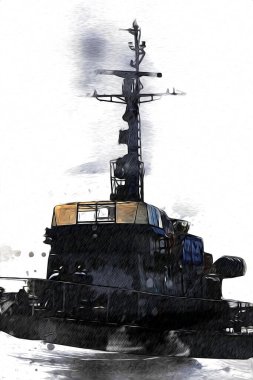 Askeri gemi, Atlantik Denizi 'nin engebeli çizimlerinden geçiyor.