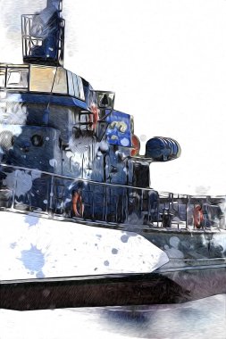 Askeri gemi, Atlantik Denizi 'nin engebeli çizimlerinden geçiyor.