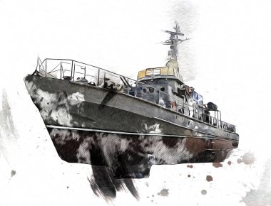 Askeri gemi, Atlantik Denizi 'nin engebeli çizimlerinden geçiyor.