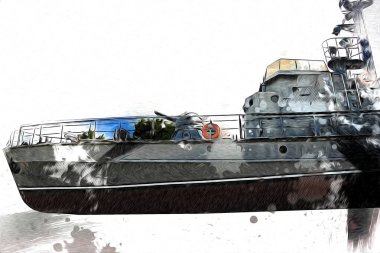 Askeri gemi, Atlantik Denizi 'nin engebeli çizimlerinden geçiyor.